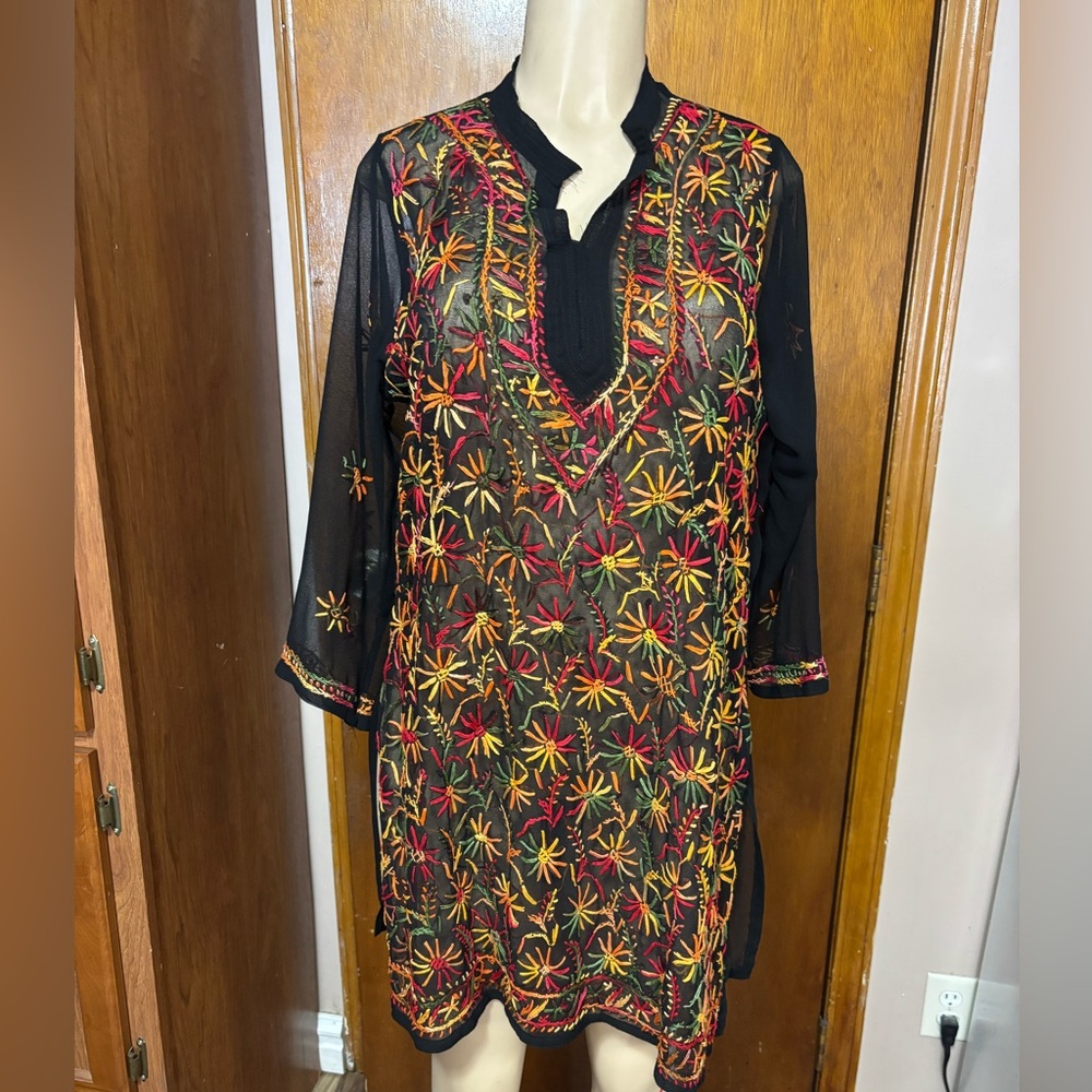 Swimsuit‎ cover up Hawaii Tahiti see thru vacation sexy embroidery Indian M/L